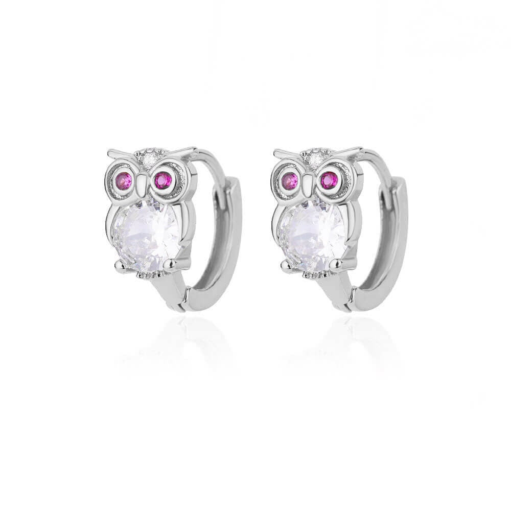 Owl Cubic Zirconia Stud Earrings, Wise Owl Crystal Hoop Earrings, 18K Gold Earrings, Dainty Minimalist, Delicate Women, Gift for Her