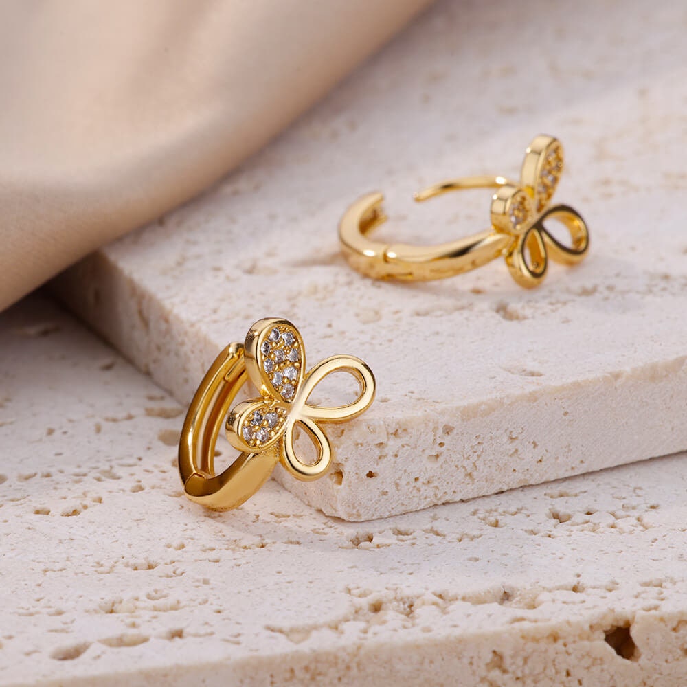Butterfly Cubic Zirconia Stud Earrings, Butterfly Crystal Hoop Earrings, 18K Gold Earrings, Dainty Minimalist, Delicate Women, Gift for Her