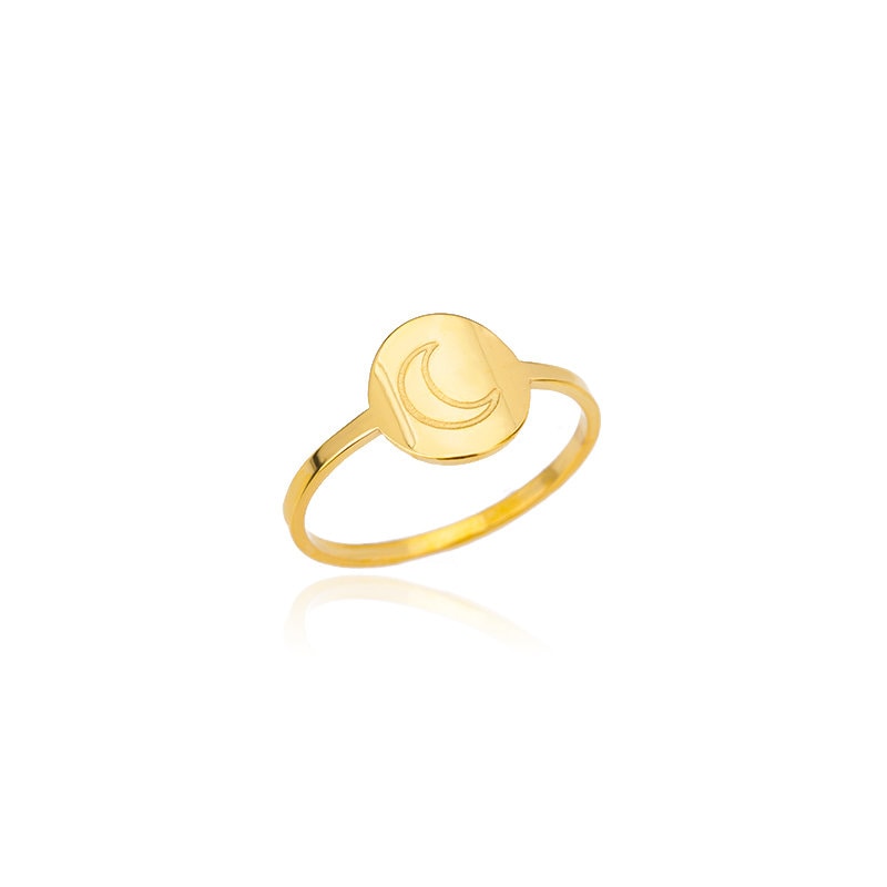 Gold Moon Ring, Dainty Engraved Moon Ring, 18K Gold Stackable Ring, Dainty Minimalist Jewelry, Delicate Handmade for Women, Gift for Her