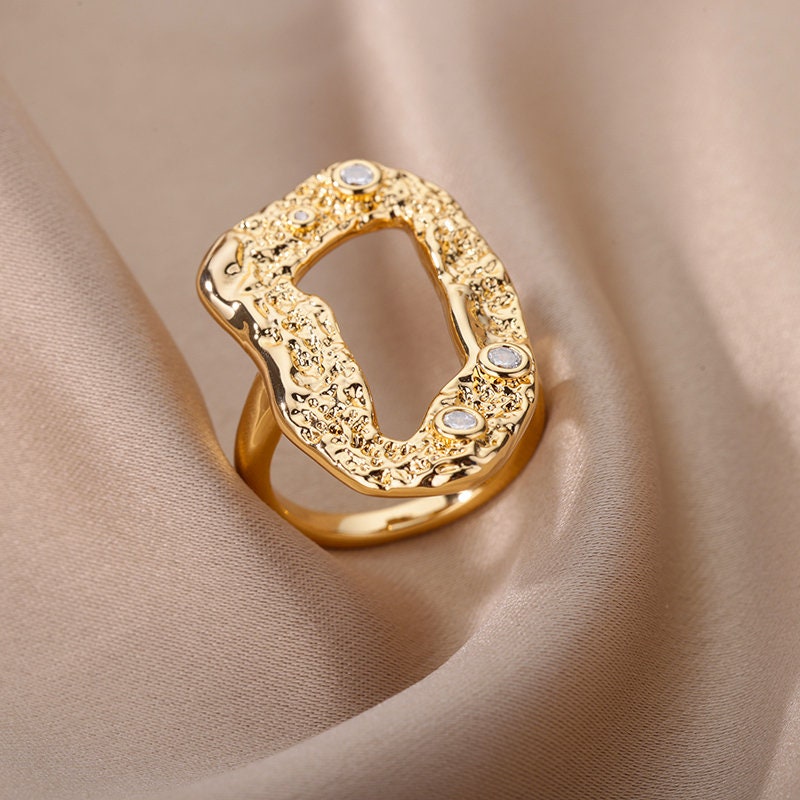 Gold Punk Irregular Ring, Punk Organic Geometric Ring, 18K Gold Ring, Dainty Gothic Jewelry, Punk Delicate Handmade for Women, Gift for Her