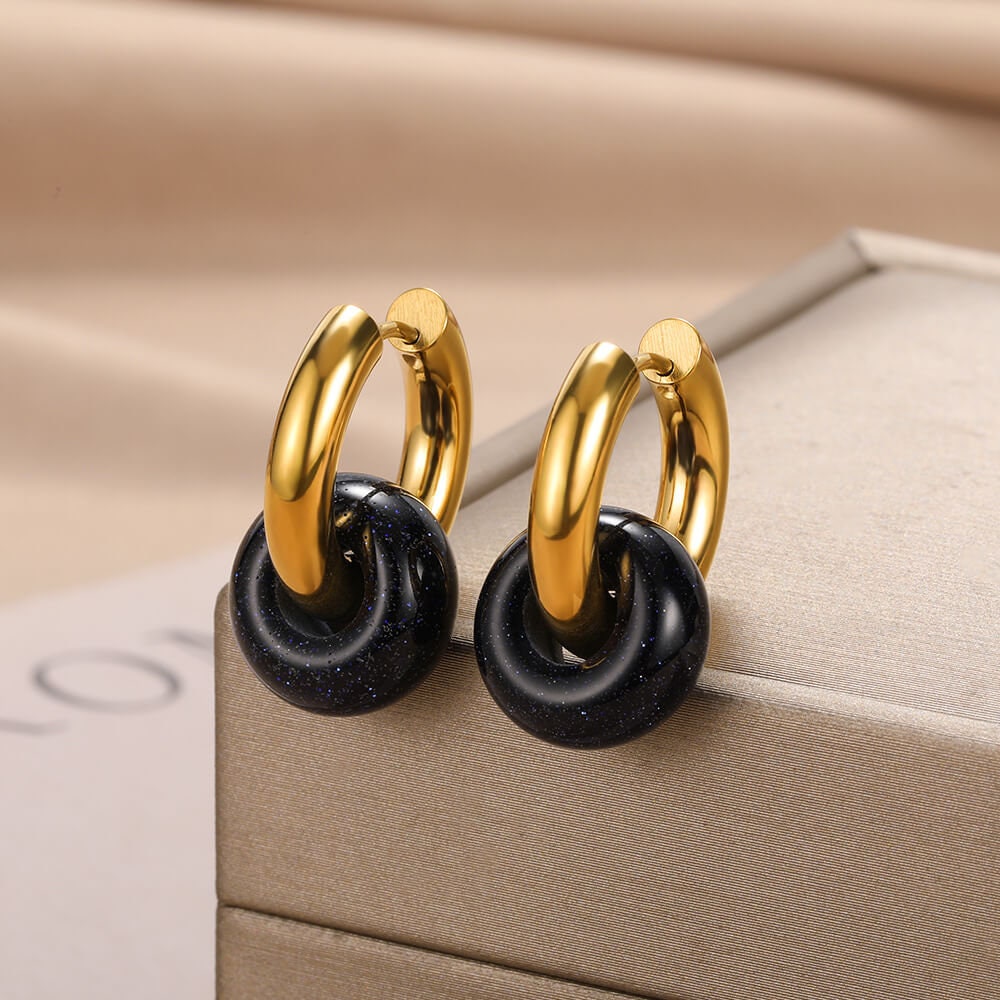Black Donut Gold Hoop Earrings, Punk Donut Hoops, 18K Gold Punk Earrings, Gothic Dainty Minimalist Jewelry, Delicate for Women, Gift for Her