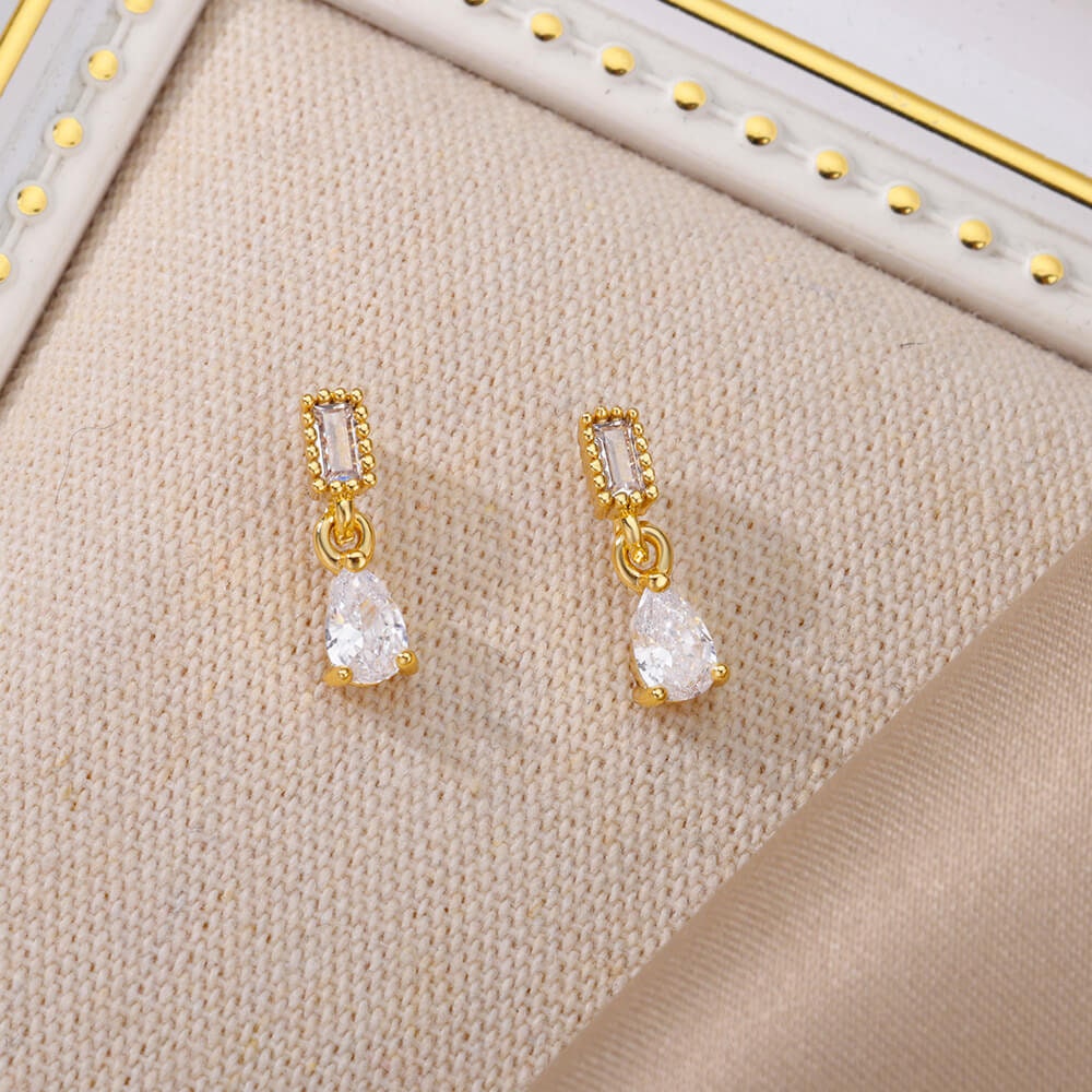 White Raindrop Earrings, Cubic Zirconia White Tear Drop Earrings, 18K Gold Earrings, Dainty Minimalist Jewelry, Gift for Her