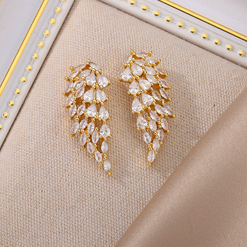Crystal Angel Wings Drop Earrings, Cubic Zirconia Angel Wings Drop Earrings, 18K Gold Earrings, Dainty Minimalist Jewelry, Gift for Her