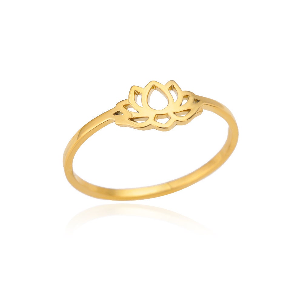 Dainty Gold Lotus Flower Ring, 18K Gold Lotus Ring,  Lotus Flower Ring, Dainty Minimalist Jewelry for Women, Gift for Her