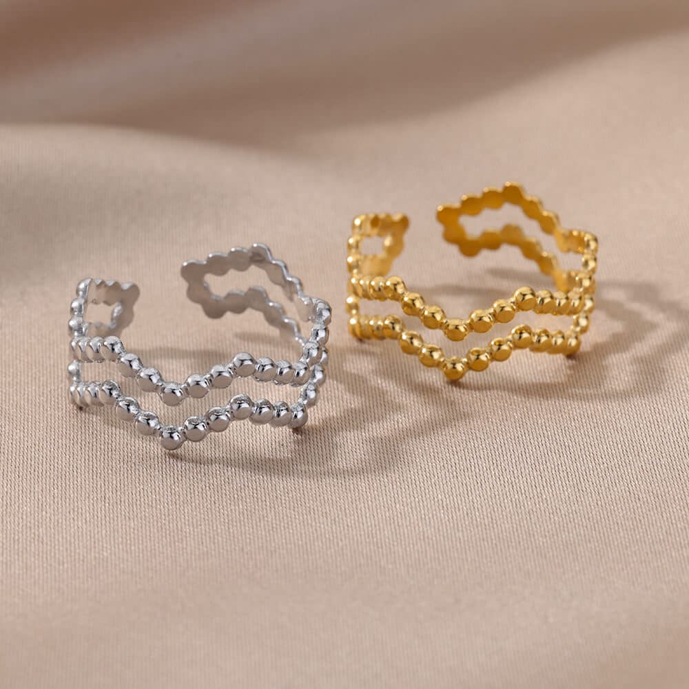 Gold Punk Irregular Beads Ring, Punk Organic Geometric Bead Ring, 18K Gold Ring, Dainty Gothic Jewelry, Punk Delicate Women, Gift for Her