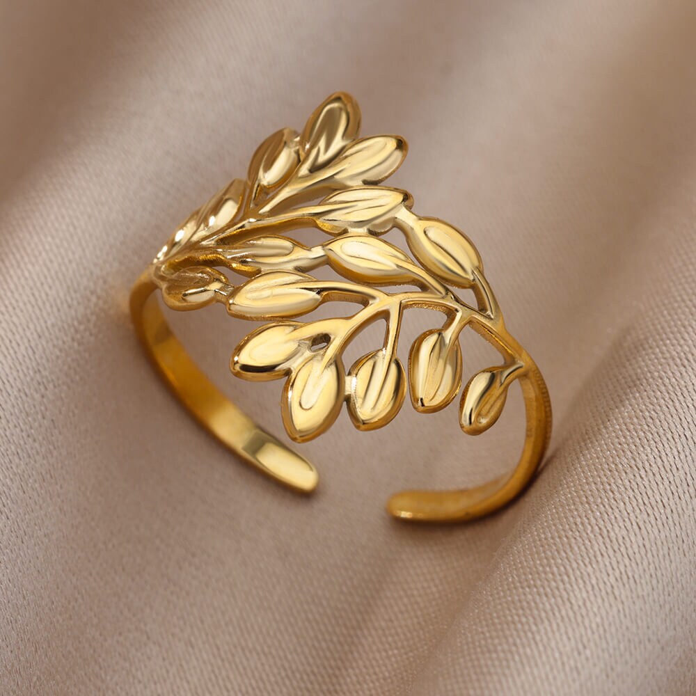 Olive Leaves Ring, Gold Olive Leaf Ring, 18K Gold Ring, Natural Leaf Ring, Boho Dainty Minimalist Jewelry for Women, Gift for Her