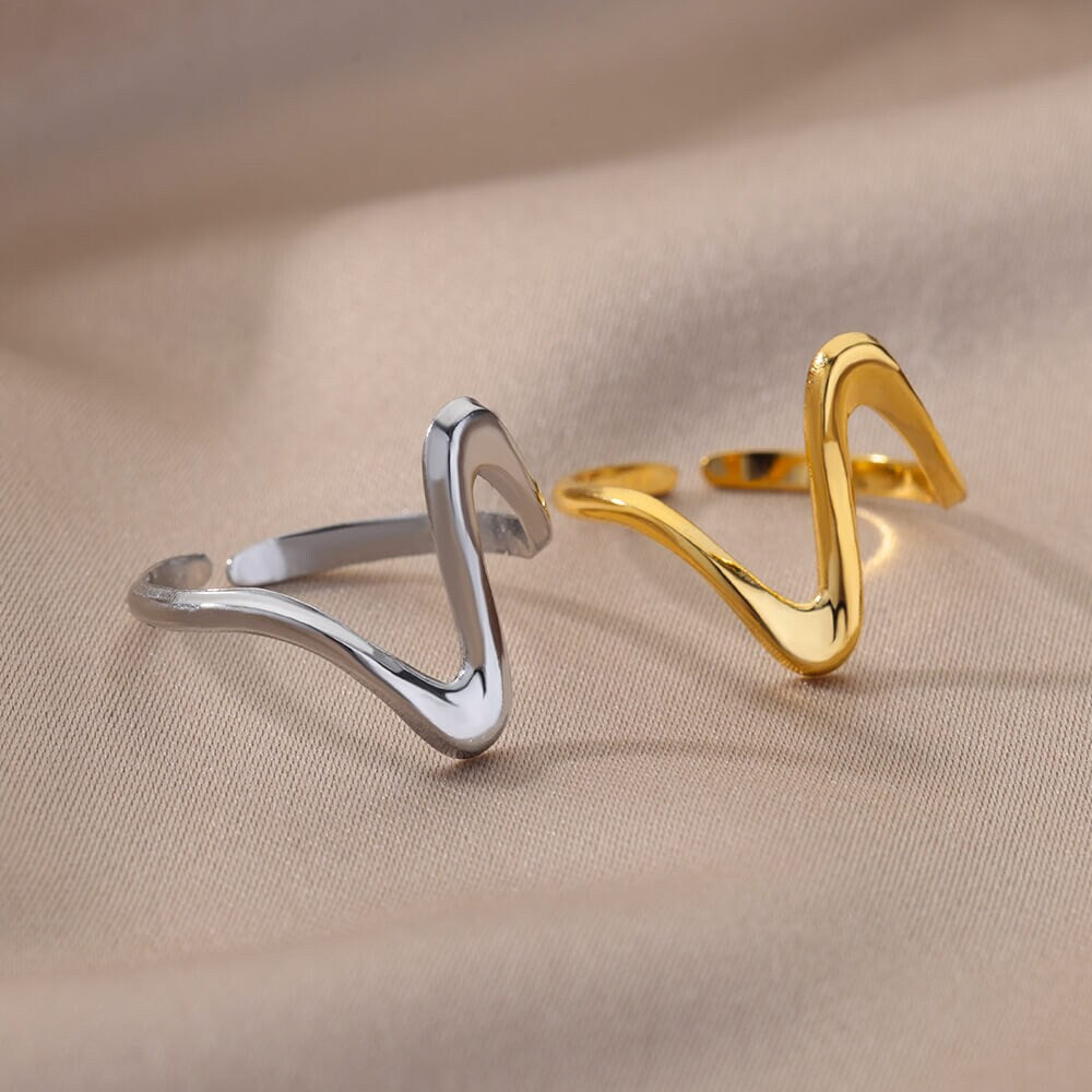 Punk Wavy Ring, Gold Wavy Ring, 18K Gold Wavy Ring, Dainty Waves Ring, Dainty Minimalist Jewelry for Women, Gift for Her