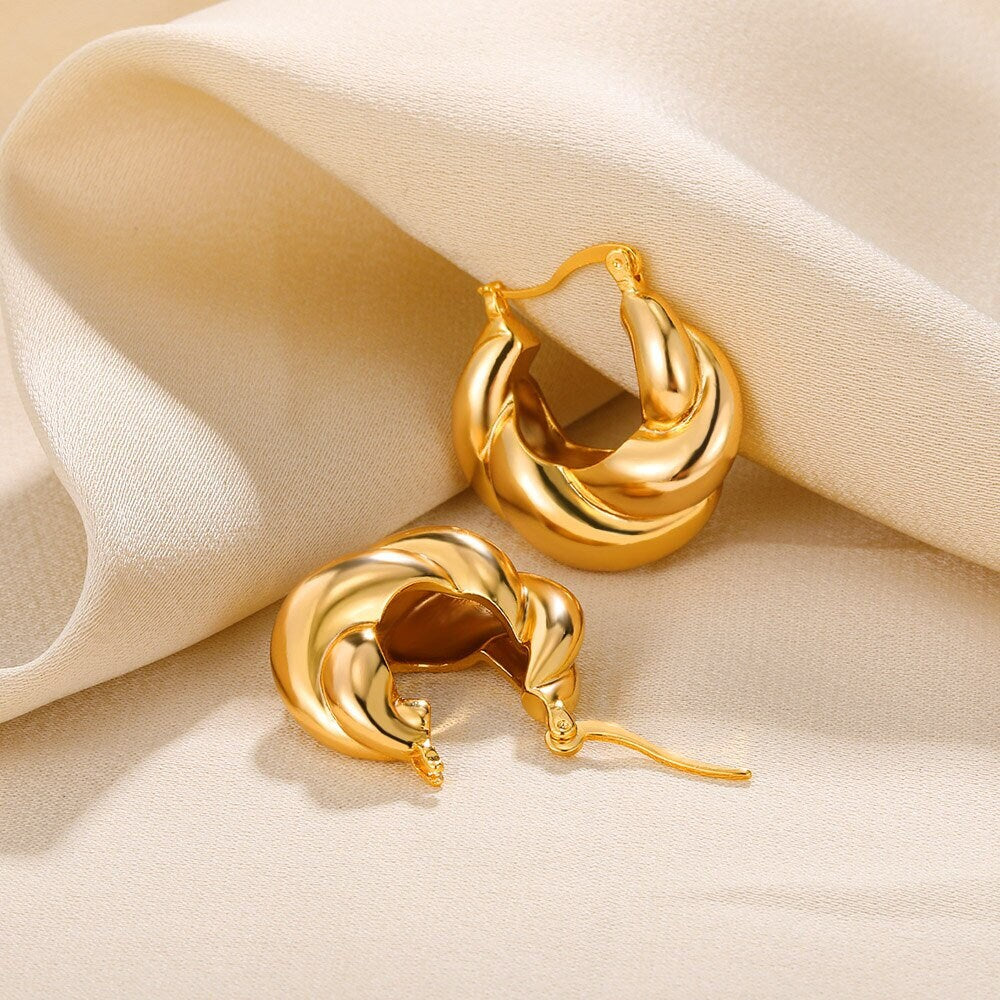 Boho Hoop Earrings, Glam Hoop Earrings, Gold Hoop Earrings, Twist Hoop Earrings, 18K Gold, Punk Hoops for Women, Gift for Her