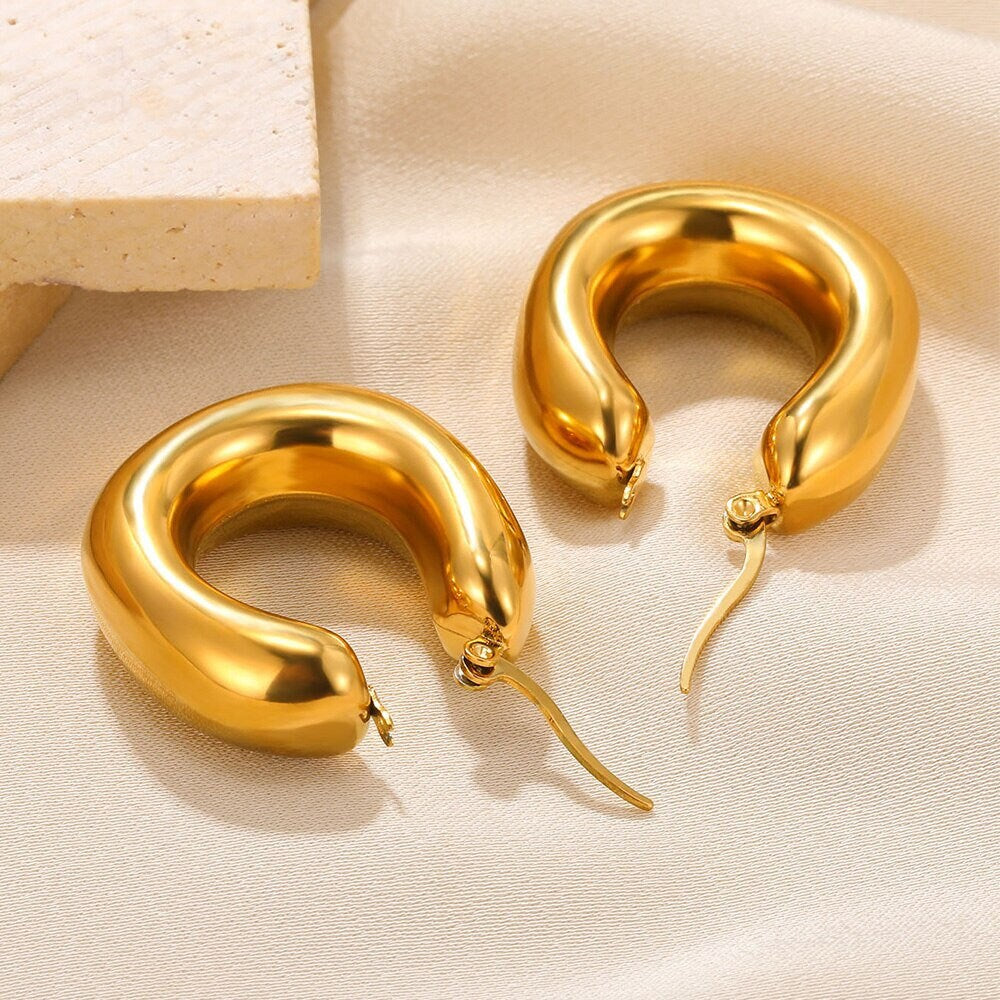 Boho Hoop Earrings, Glam Hoop Earrings, Gold Hoop Earrings, Thick Hoop Earrings, 18K Gold, Punk Hoops for Women, Gift for Her