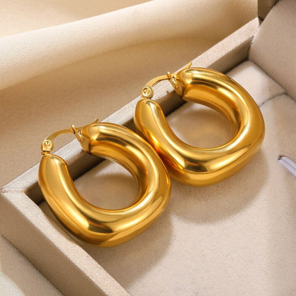 Boho Hoop Earrings, Glam Hoop Earrings, Gold Hoop Earrings, Thick Hoop Earrings, 18K Gold, Punk Hoops for Women, Gift for Her