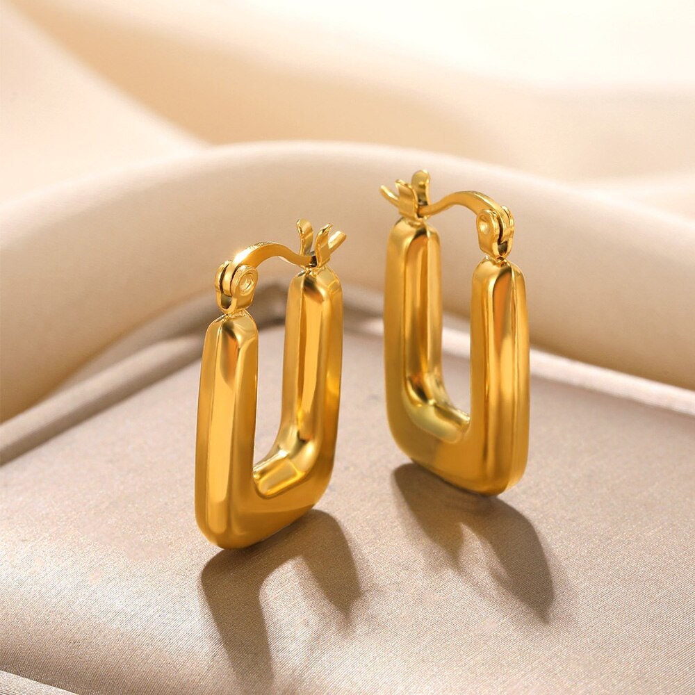Boho Hoop Earrings, U Shaped Hoop Earrings, Gold Hoop Earrings, U Shape Hoop Earrings, 18K Gold, Punk Hoops for Women, Gift for Her