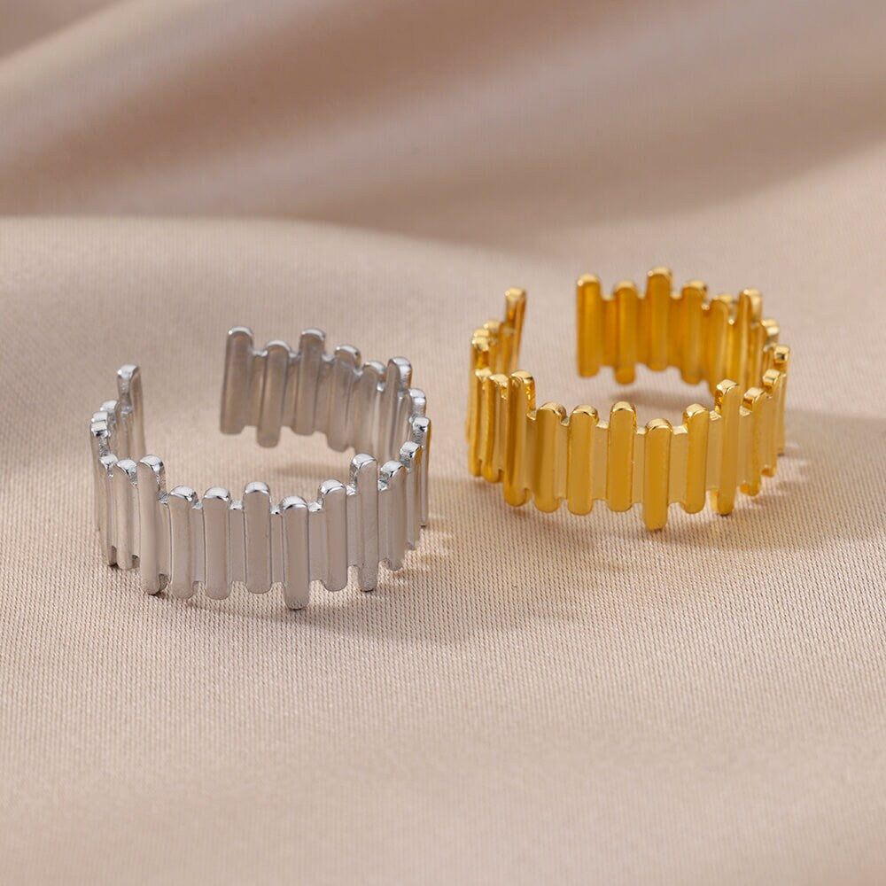 Gold Irregular Bars Ring, Punk Organic Geometric Bars Ring, 18K Gold Bars Ring, Dainty Jewelry, Punk Delicate Women, Gift for Her