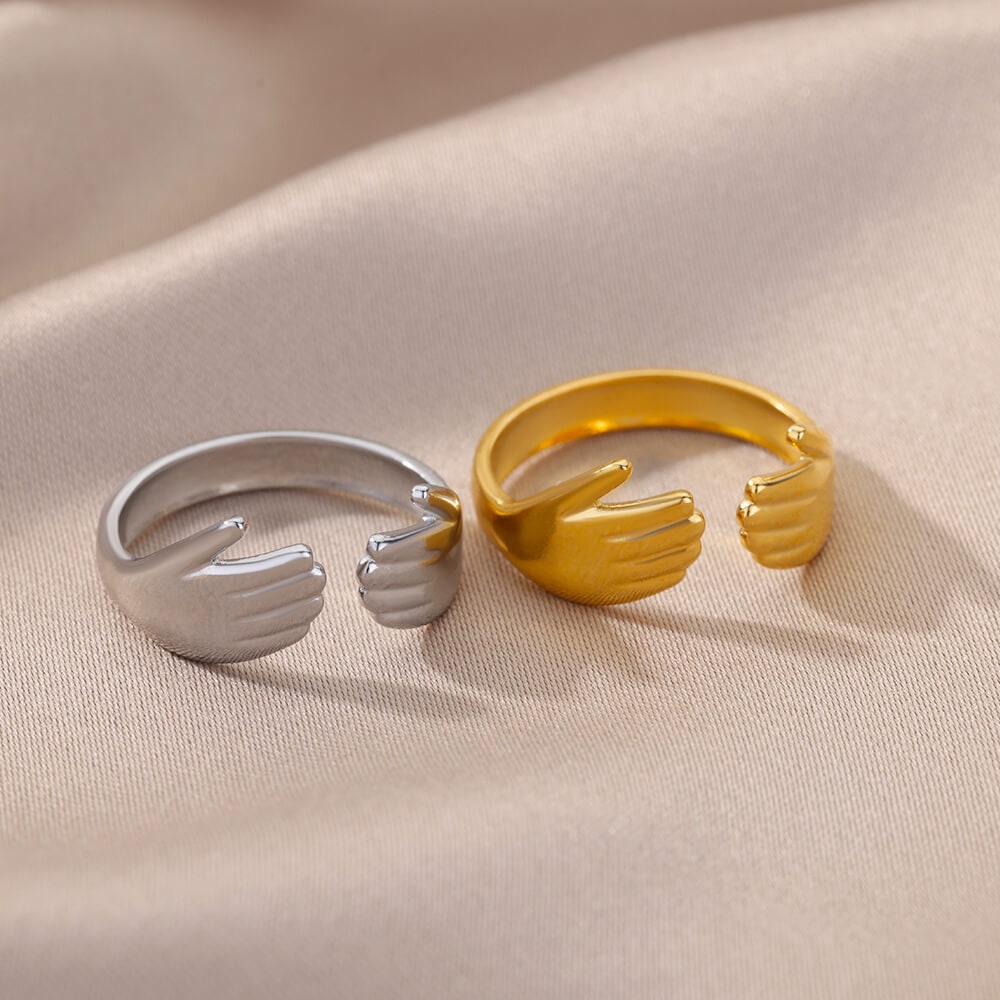 Gold Hug Ring, Punk Hug Ring, 18K Gold Hug Ring, Open Hug Ring, Dainty Minimalist Jewelry, Punk Delicate Handmade for Women, Gift for Her