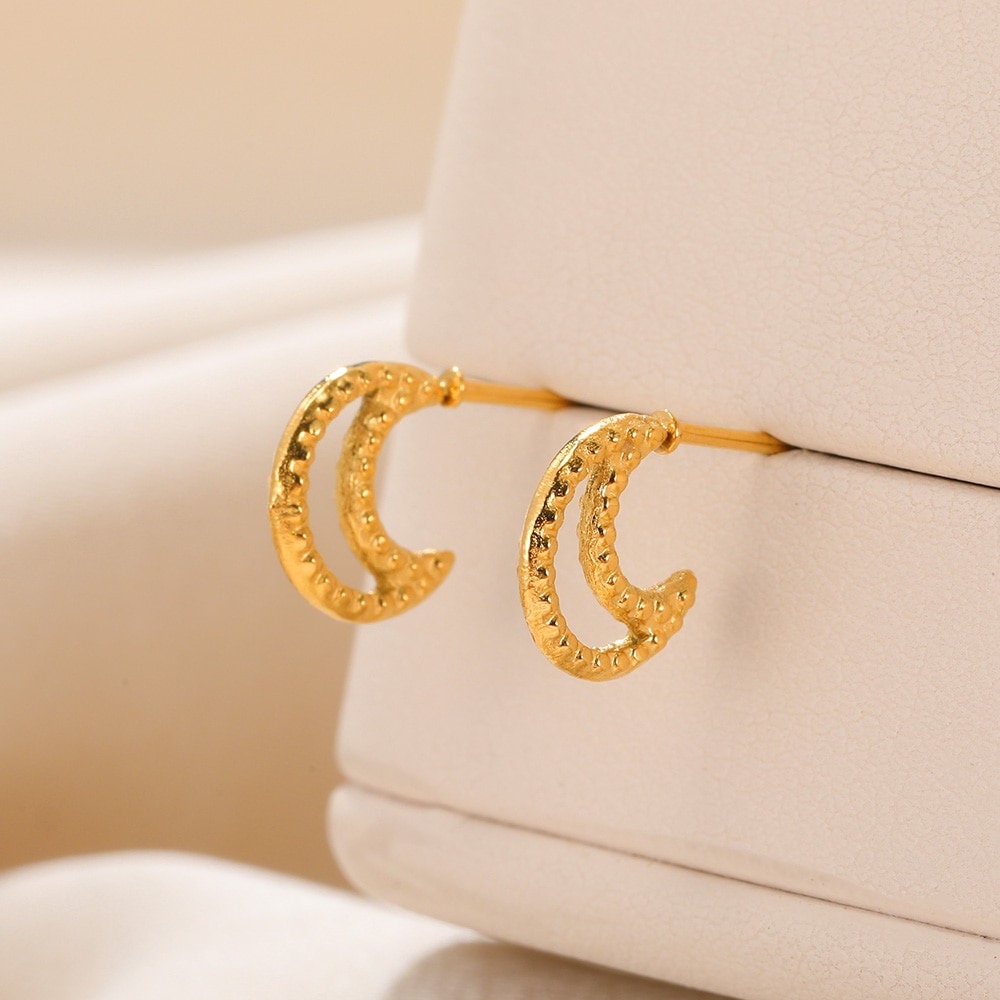 Boho Moon Studs Earrings, Punk Moon Studs Earrings, Gold Moon Earrings, 18K Gold Earrings, Dainty Minimalist for Women, Gift for Her