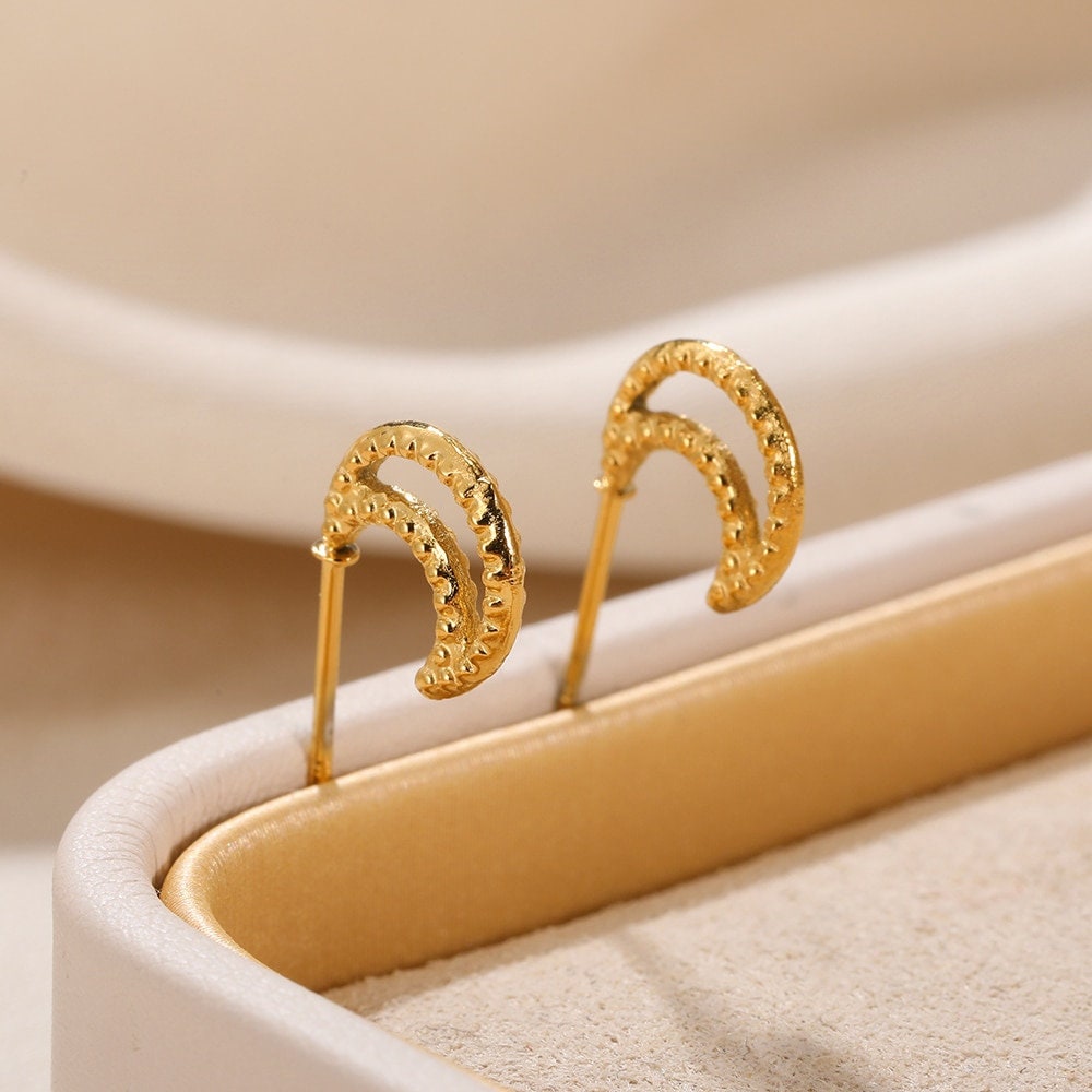 Boho Moon Studs Earrings, Punk Moon Studs Earrings, Gold Moon Earrings, 18K Gold Earrings, Dainty Minimalist for Women, Gift for Her