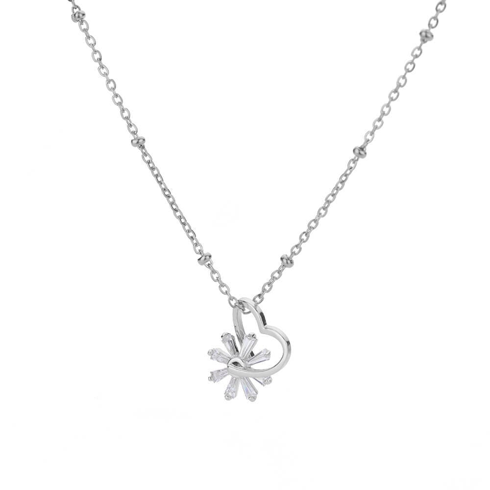 Gold Cubic Zirconia Heart Flower Pendant, 18K Gold Heart Necklace, Dainty Minimalist Jewelry, Delicate for Women, Gift for Her