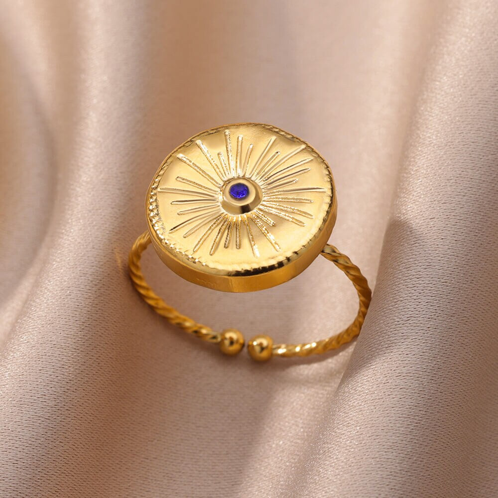 Gold Sun Ring, 18K Gold Sun Ring, Organic Sun Ring, Cubic Zirconia Sun Ring, Gothic Dainty Minimalist Ring for Women, Gift for Her