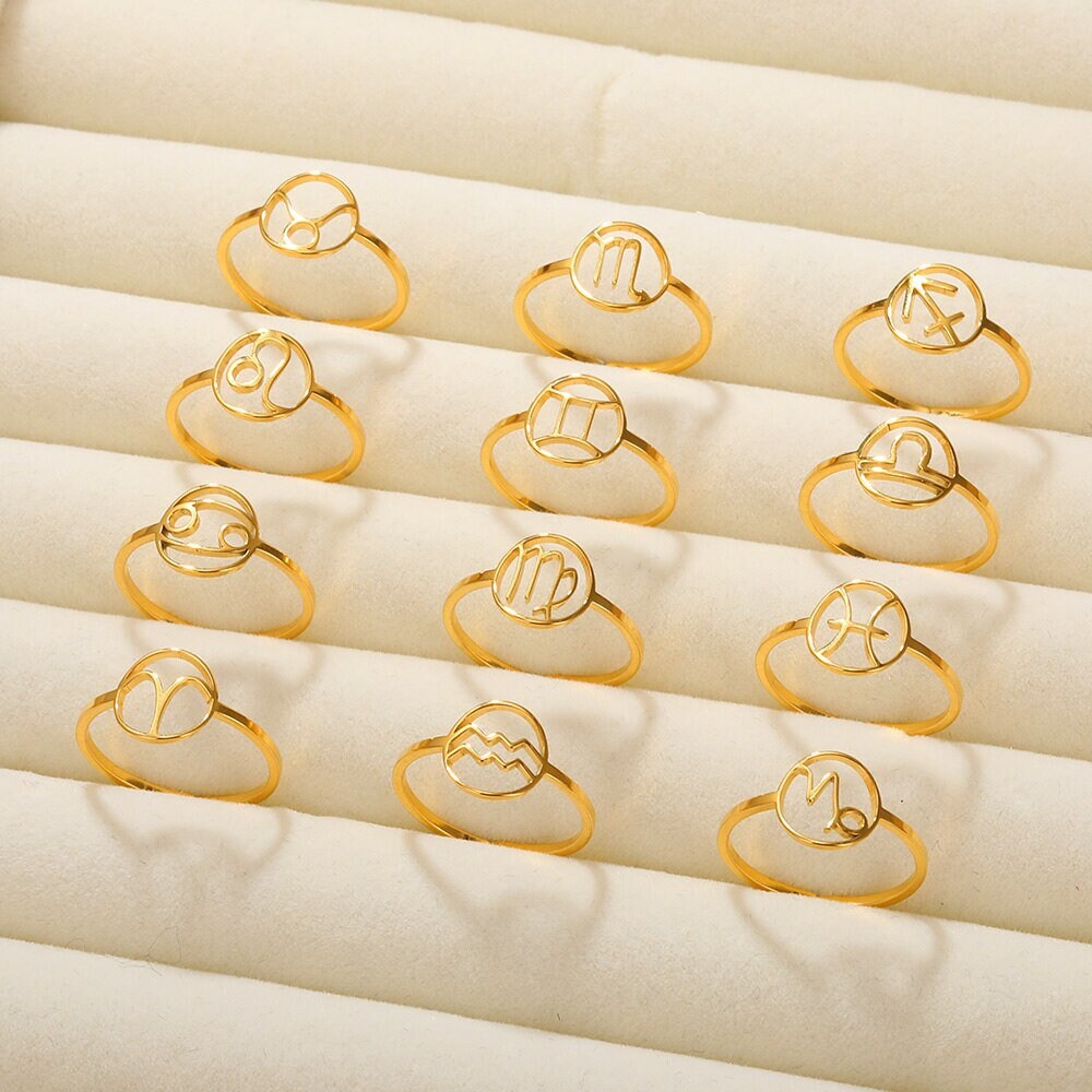 Celestial Horoscope Ring, Gold Horoscope Ring, 18K Gold Ring, Dainty Minimalist Zodiac Ring, Horoscope Sign Ring for Women, Gift for Her