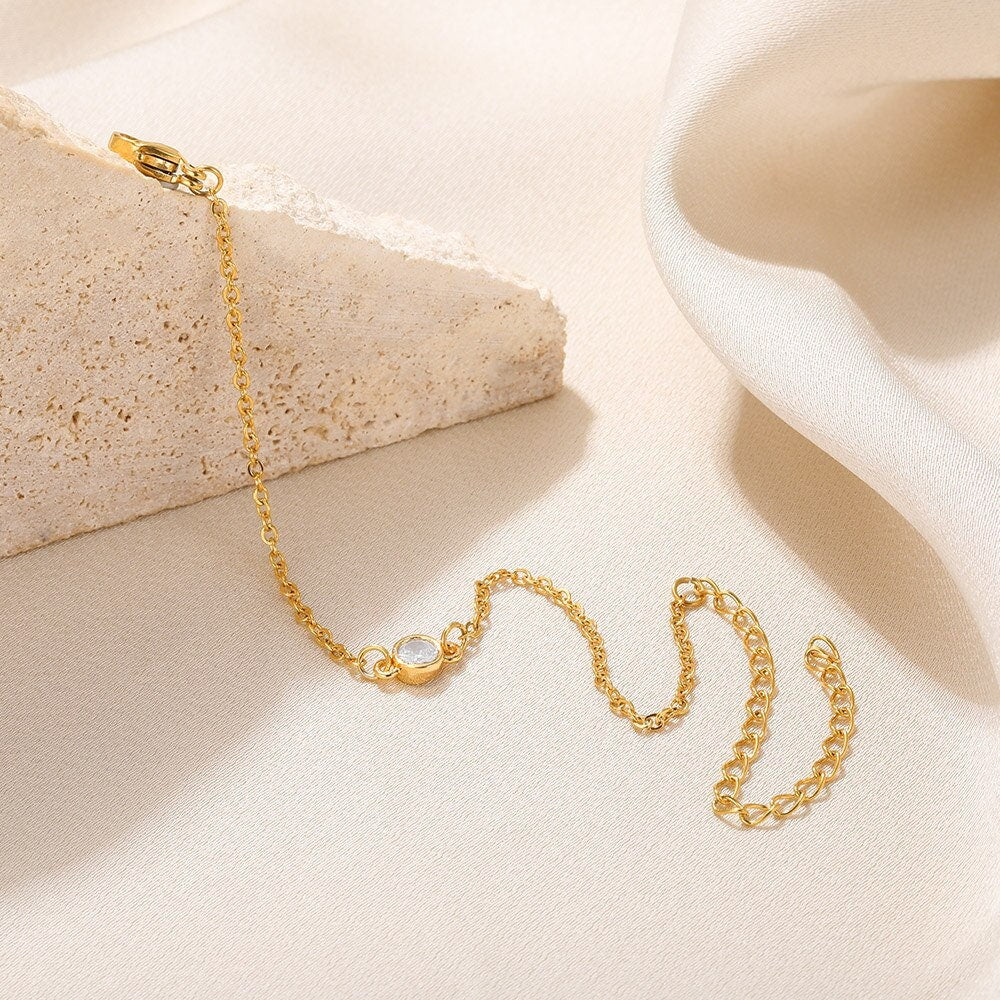 Minimalist Stud Bracelet, Gold Stud Bracelet, 18K Gold Bracelet, Dainty Bead Bracelet for Women, Cubic Zirconia Stud Bracelet, Gift for Her