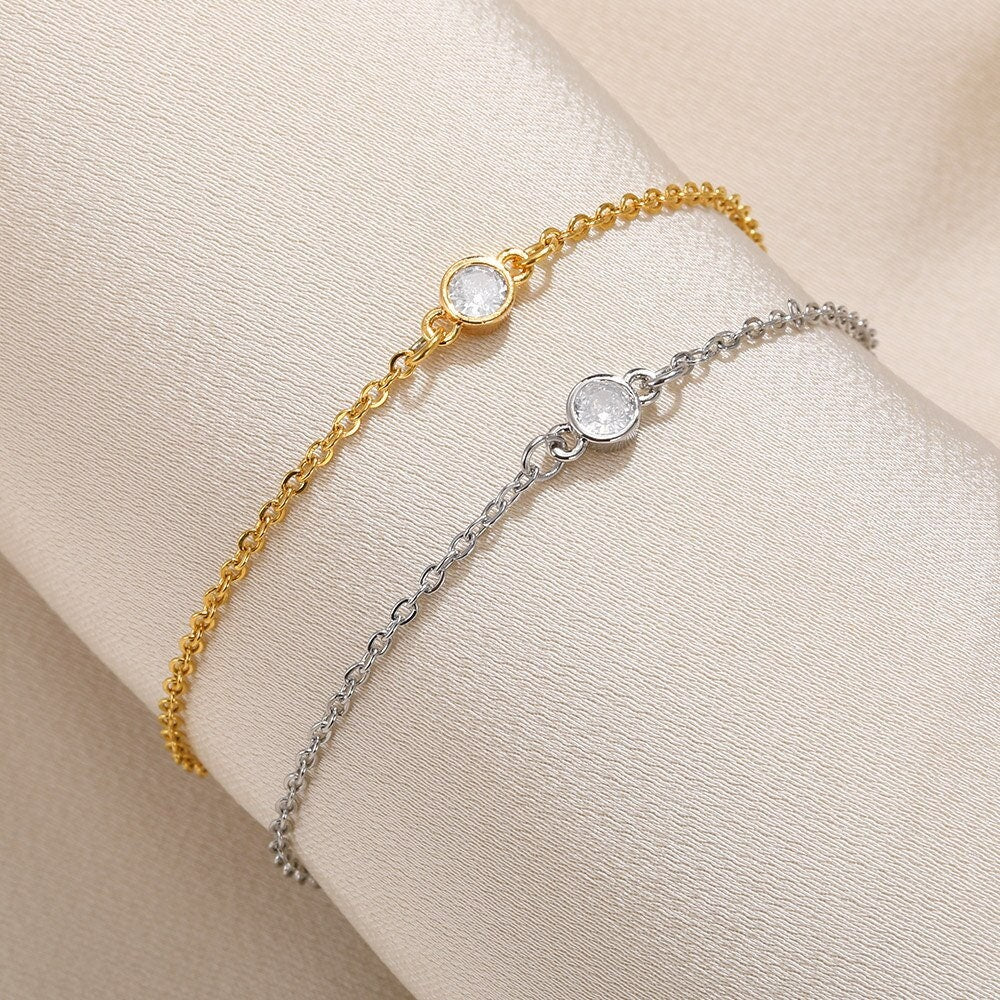 Minimalist Stud Bracelet, Gold Stud Bracelet, 18K Gold Bracelet, Dainty Bead Bracelet for Women, Cubic Zirconia Stud Bracelet, Gift for Her
