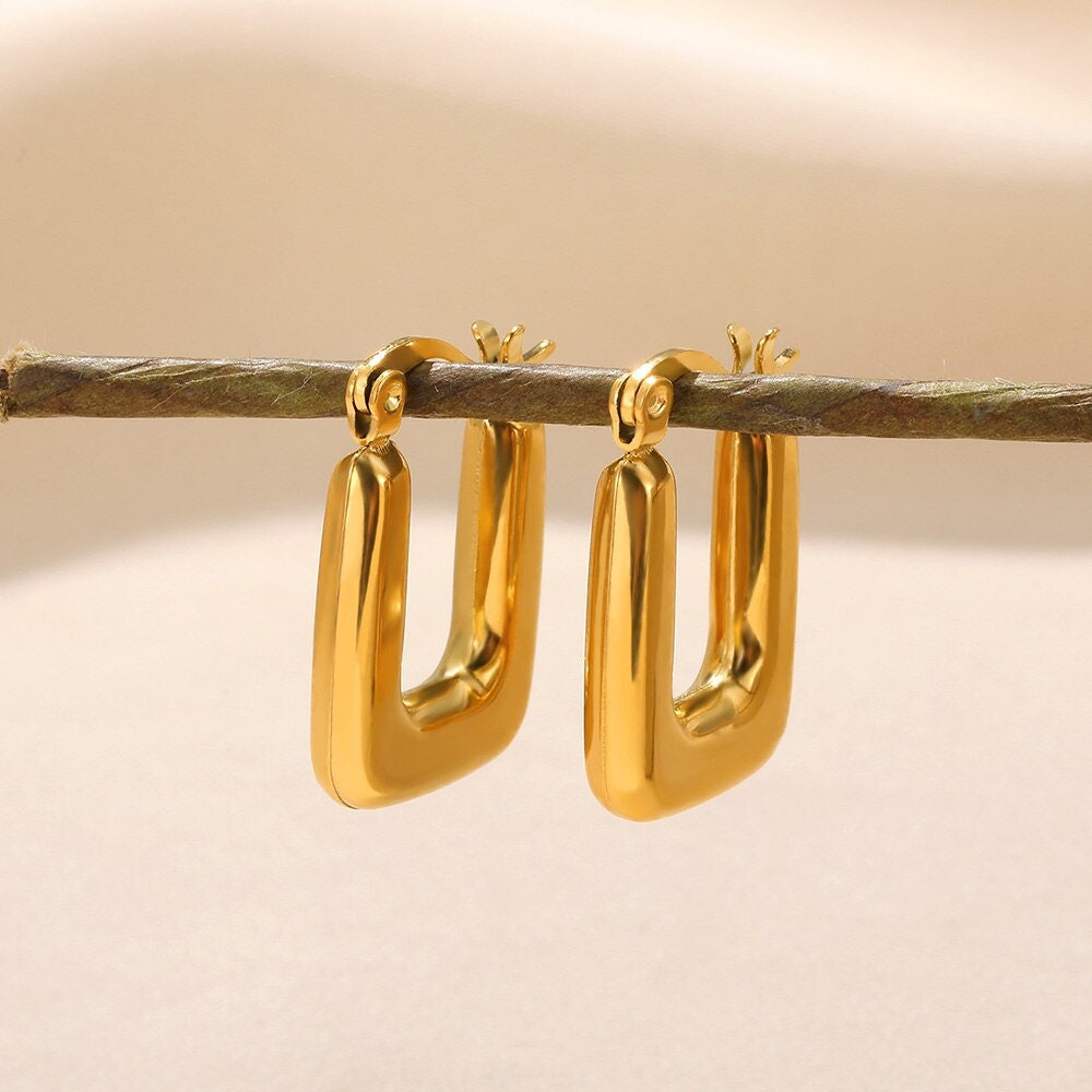 Boho Hoop Earrings, U Shaped Hoop Earrings, Gold Hoop Earrings, U Shape Hoop Earrings, 18K Gold, Punk Hoops for Women, Gift for Her