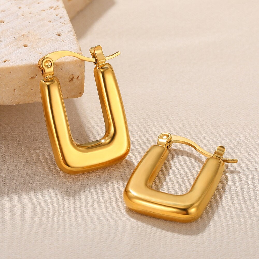 Boho Hoop Earrings, U Shaped Hoop Earrings, Gold Hoop Earrings, U Shape Hoop Earrings, 18K Gold, Punk Hoops for Women, Gift for Her