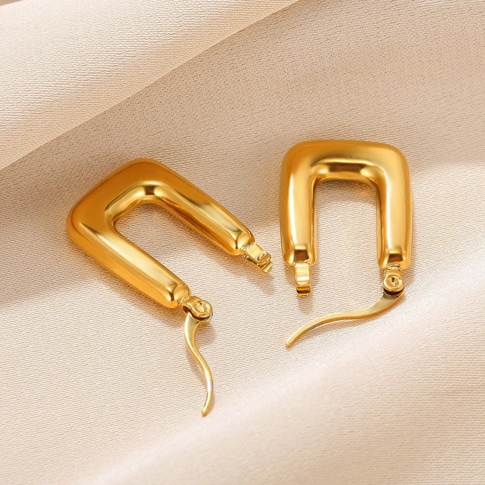 Boho Hoop Earrings, U Shaped Hoop Earrings, Gold Hoop Earrings, U Shape Hoop Earrings, 18K Gold, Punk Hoops for Women, Gift for Her