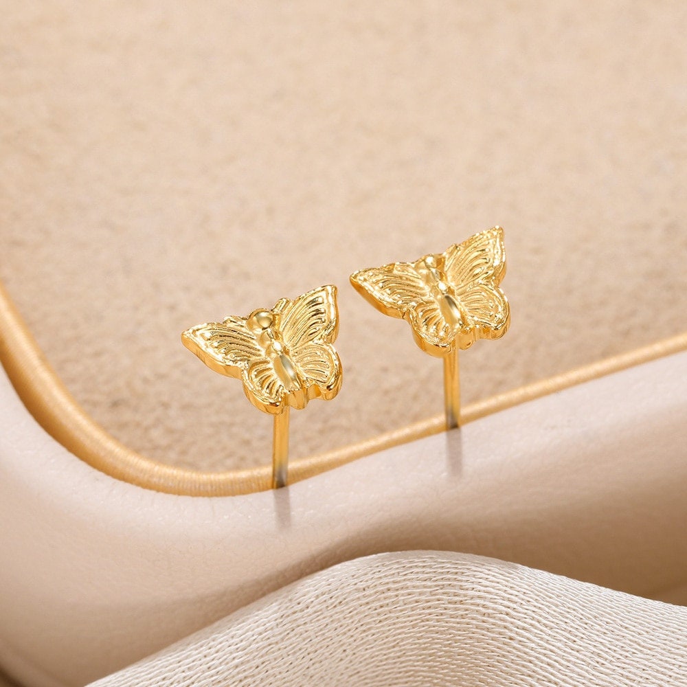 Boho Butterfly Studs Earrings, Punk Butterfly Studs Earrings, Gold Butterfly Earrings, 18K Gold, Dainty Minimalist for Women, Gift for Her