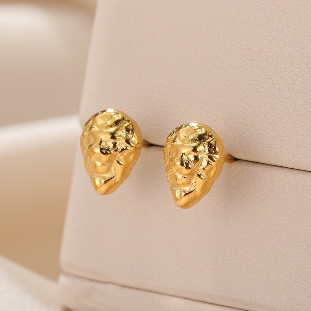 Boho Lion Studs Earrings, Punk Lion Studs Earrings, Gold Lion Head Earrings, 18K Gold Earrings, Dainty Minimalist for Women, Gift for Her