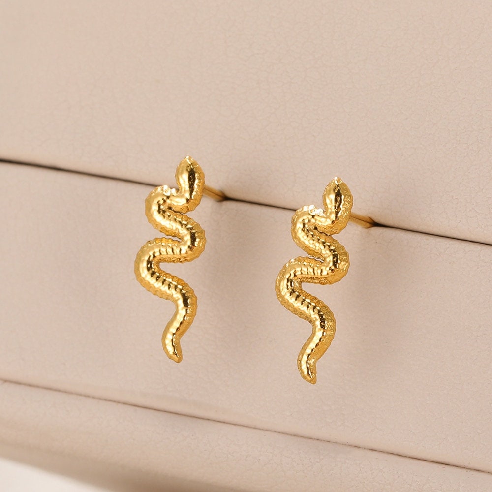Boho Snake Studs Earrings, Punk Snake Studs Earrings, Gold Snake Earrings, 18K Gold Earrings, Dainty Minimalist for Women, Gift for Her