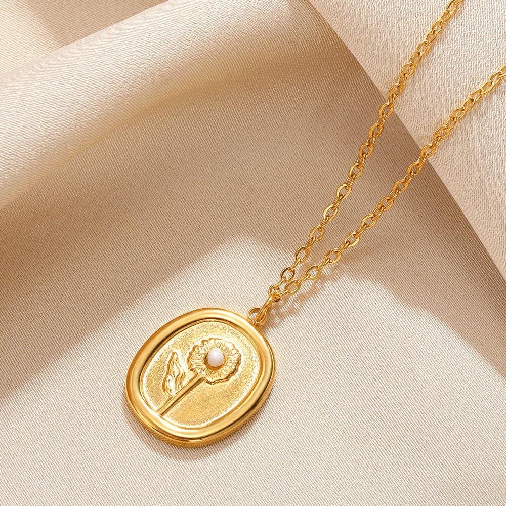 Punk Flower Pendant, Boho Flower Pendant, Gold Flower Pendant, 18K Gold Floral Necklace, Dainty Minimalist for Women, Gift for Her