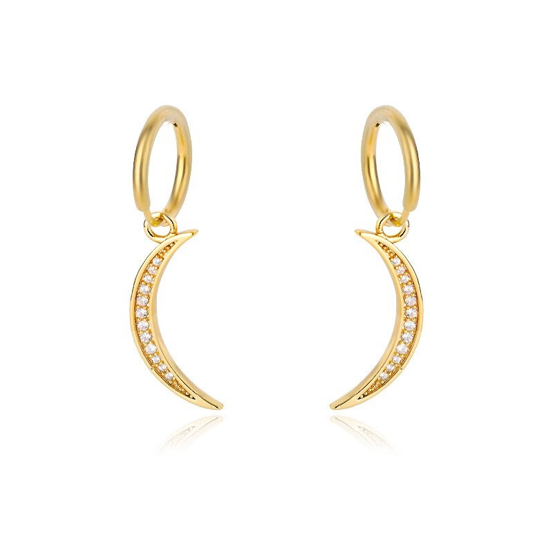 Punk Crescent Moon Earrings, Gold Moon Drop Earrings, 18K Gold Moon Dangle Hoops, Boho Dainty Minimalist Jewelry for Women, Gift for Her