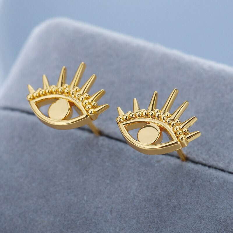 Boho Henna Eye Stud Earrings, Gold Eye Earrings, 18K Gold Evil Eye Earrings, Punk Dainty Minimalist Jewelry for Women, Gift for Her