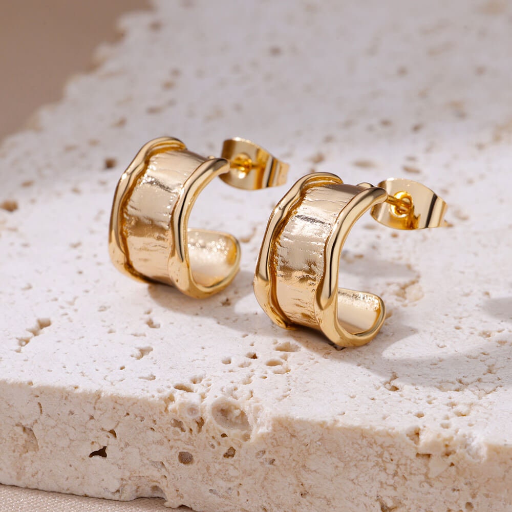 Boho Organic Thick Hoop Earrings, Gold Organic Hoop Earrings, 18K Gold Earrings, Dainty Minimalist Hoops for Women, Gift for Her