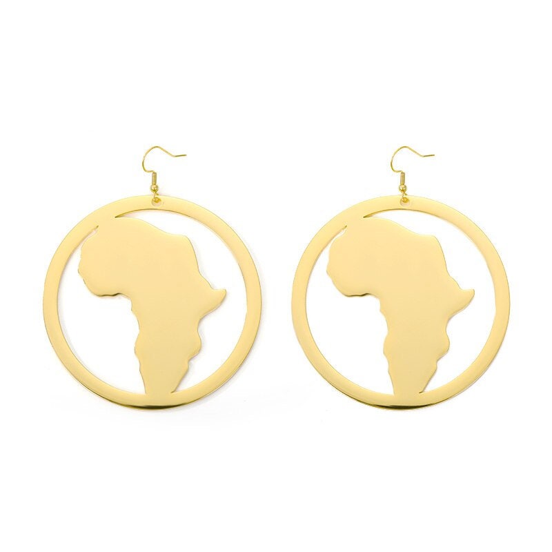 Ethnic Africa Continent Drop Earrings, Gold African Earrings, 18K Gold Africa Dangle Earrings, Boho Earrings for Women, Gift for Her