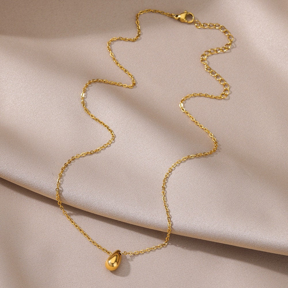Boho Dainty Water Drop Necklace, Gold Teardrop Pendant, 18K Gold Drop Necklace, Punk Minimalist Organic Drop for Women, Gift for Her