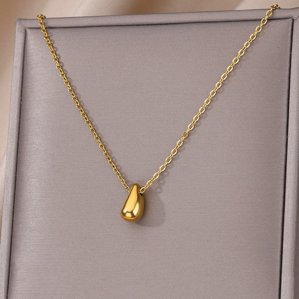 Boho Dainty Water Drop Necklace, Gold Teardrop Pendant, 18K Gold Drop Necklace, Punk Minimalist Organic Drop for Women, Gift for Her