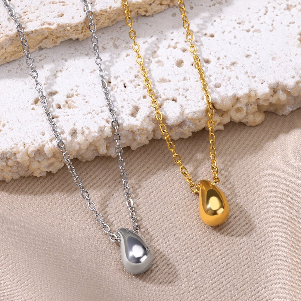 Boho Dainty Water Drop Necklace, Gold Teardrop Pendant, 18K Gold Drop Necklace, Punk Minimalist Organic Drop for Women, Gift for Her