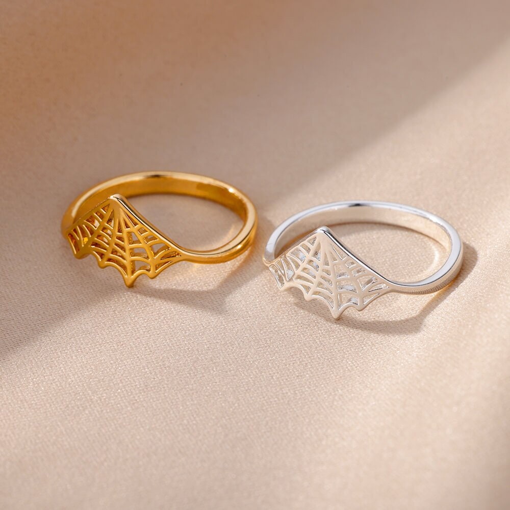 Punk Spider Web Ring, Gold Spider Web Ring, 18K Gold Web Ring, Gothic Halloween Dainty Minimalist Ring for Women, Gift for Her