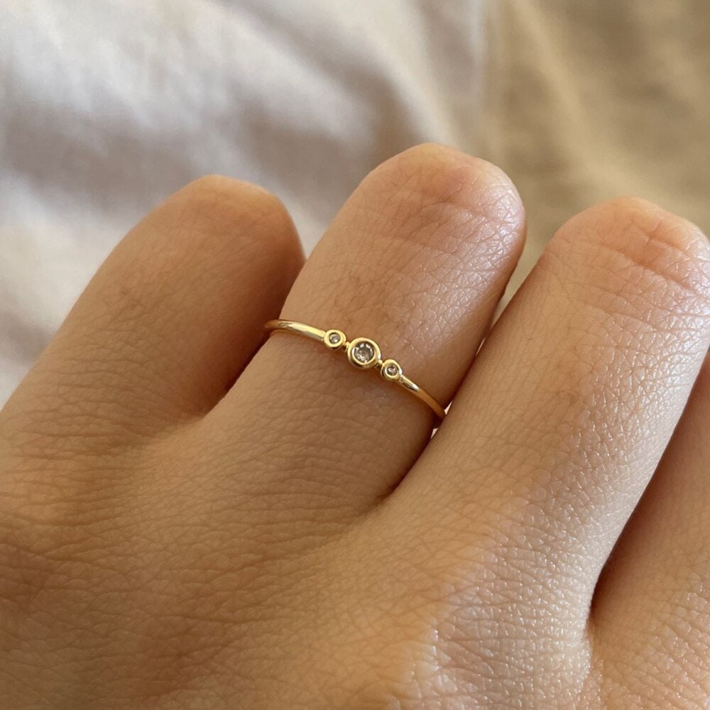 Dainty Cubic Zirconia Ring, Gold Engagement Style Band, 18K Gold, Boho Minimalist Wedding Ring for Women, Gift for Her