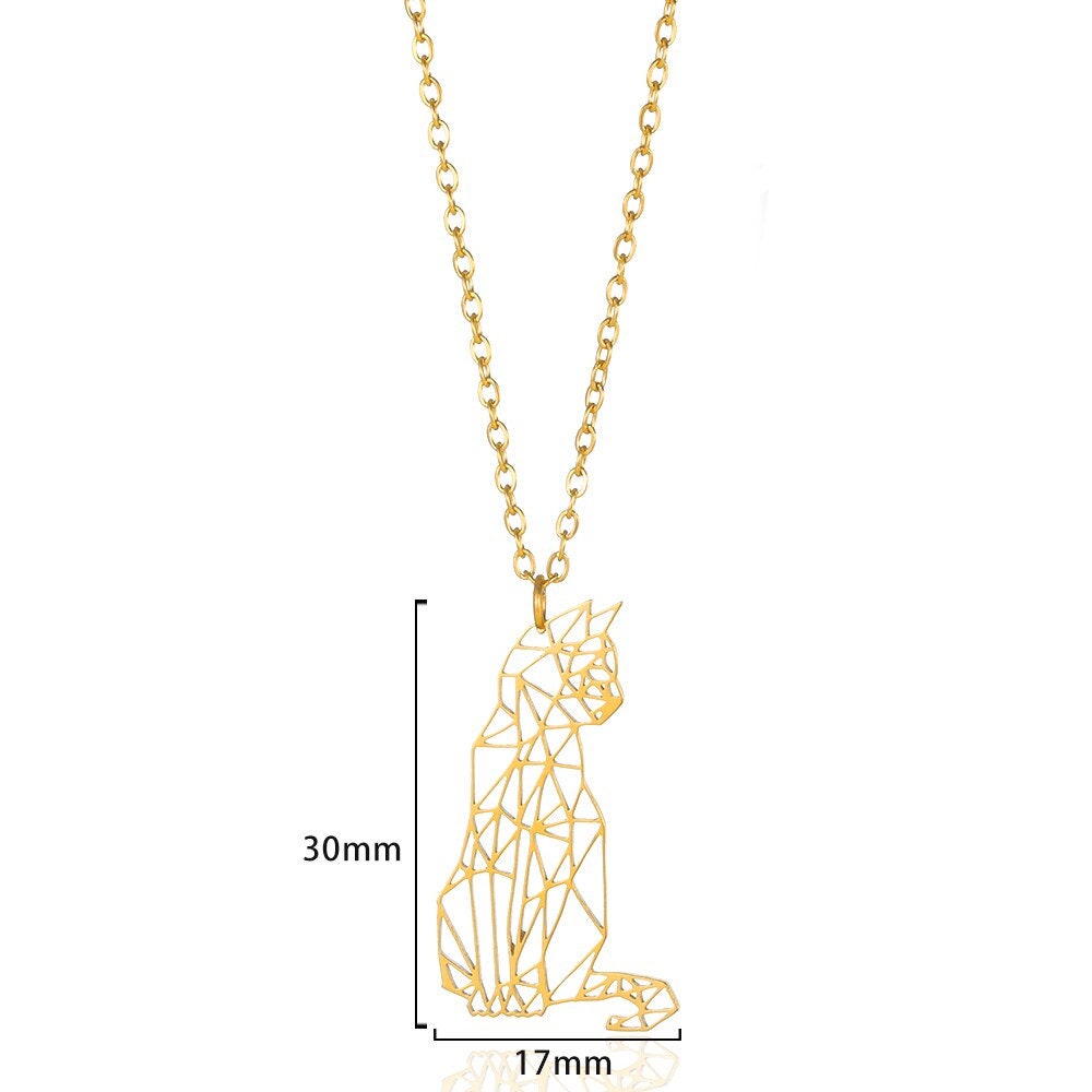 Cute Abstract Cat Pendant, Gold Cat Necklace, 18K Gold, Origami Dainty Minimalist Cat Jewelry for Women, Gift for Her