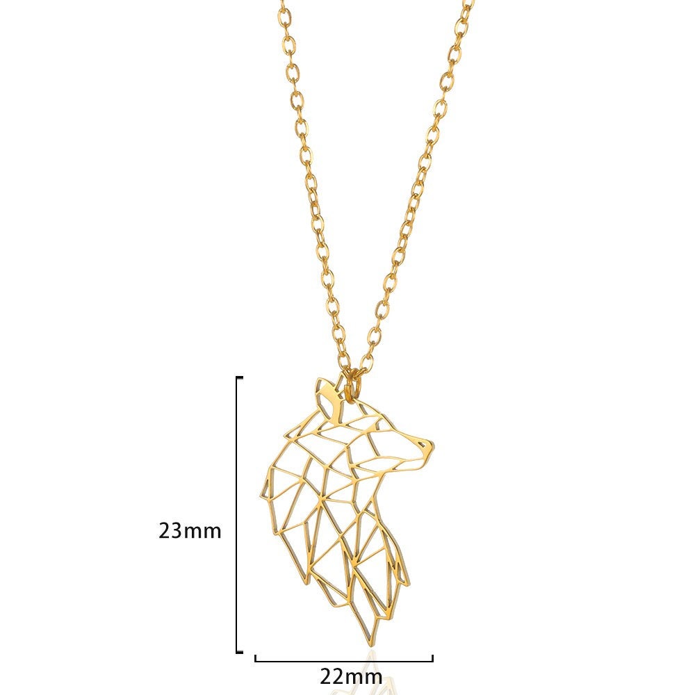 Punk Cute Abstract Wolf Pendant, Gold Wolf Necklace, 18K Gold, Origami Dainty Minimalist Wolf Jewelry for Women, Gift for Her