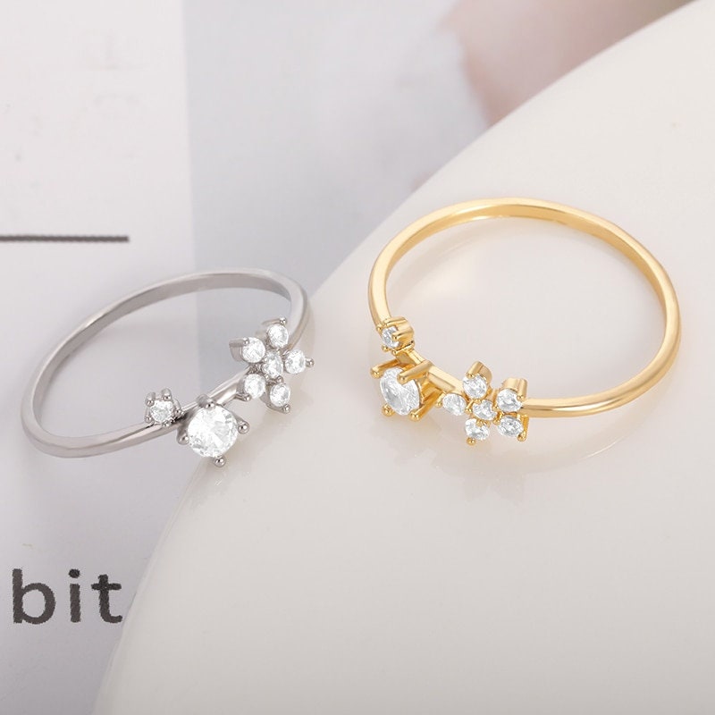 Boho Dainty Engagement Ring, Gold Cubic Zirconia Ring, 18K Gold Band, Delicate Minimalist Fine Jewelry for Women, Gift for Her