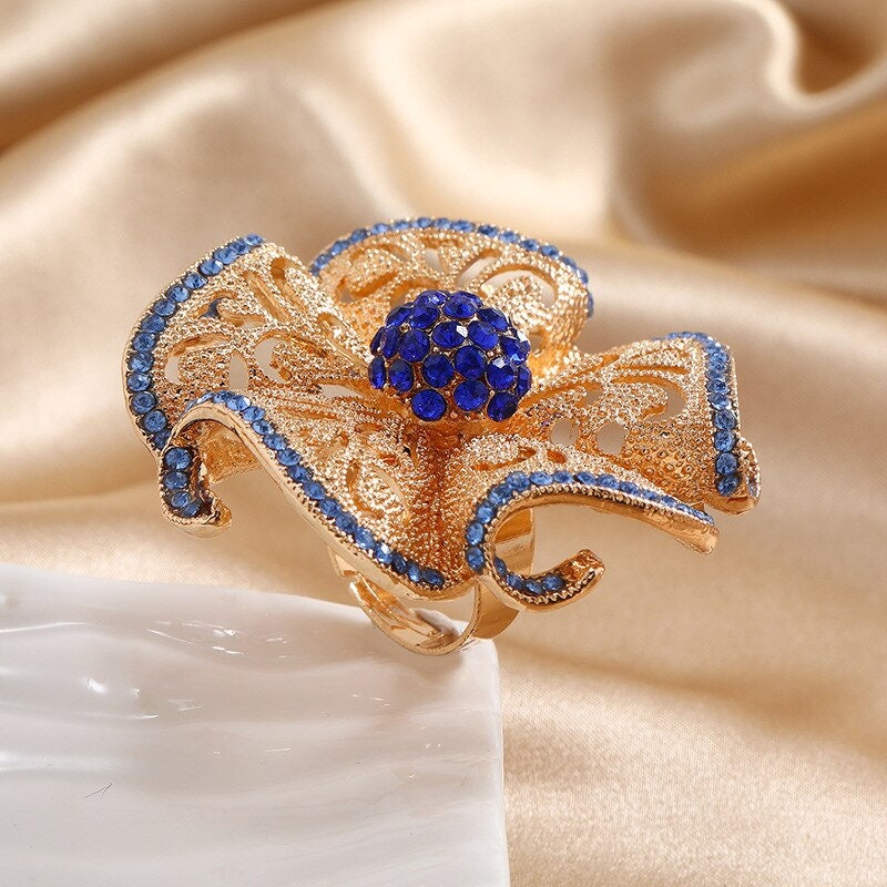 Boho Henna Big Flower Ring, Elegant Cubic Zirconia Flower Ring, 18K Gold Flower Ring, Luxury Henna Indian Jewelry for Women, Gift for Her