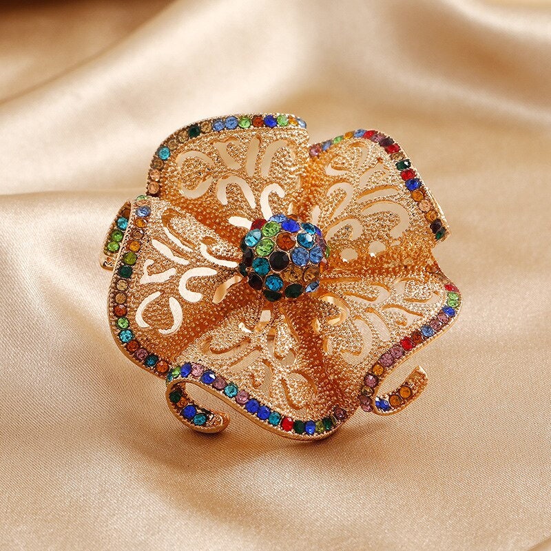 Boho Henna Big Flower Ring, Elegant Cubic Zirconia Flower Ring, 18K Gold Flower Ring, Luxury Henna Indian Jewelry for Women, Gift for Her