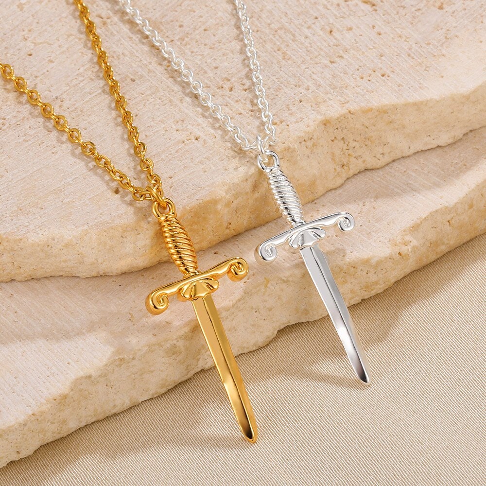 Punk Sword Pendant, Gold Sword Necklace, 18K Gold Sword, Gothic Knights Dagger Dainty Minimalist Jewelry, Gift for Her, Gift for Him
