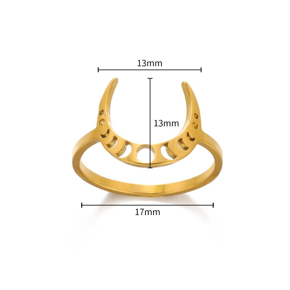 Punk Moon Goddess Ring, Gold Moon Cycle Ring, 18K Gold Moon Ring, Gothic Hecate Greek Goddess Dainty Minimalist for Women, Gift for Her