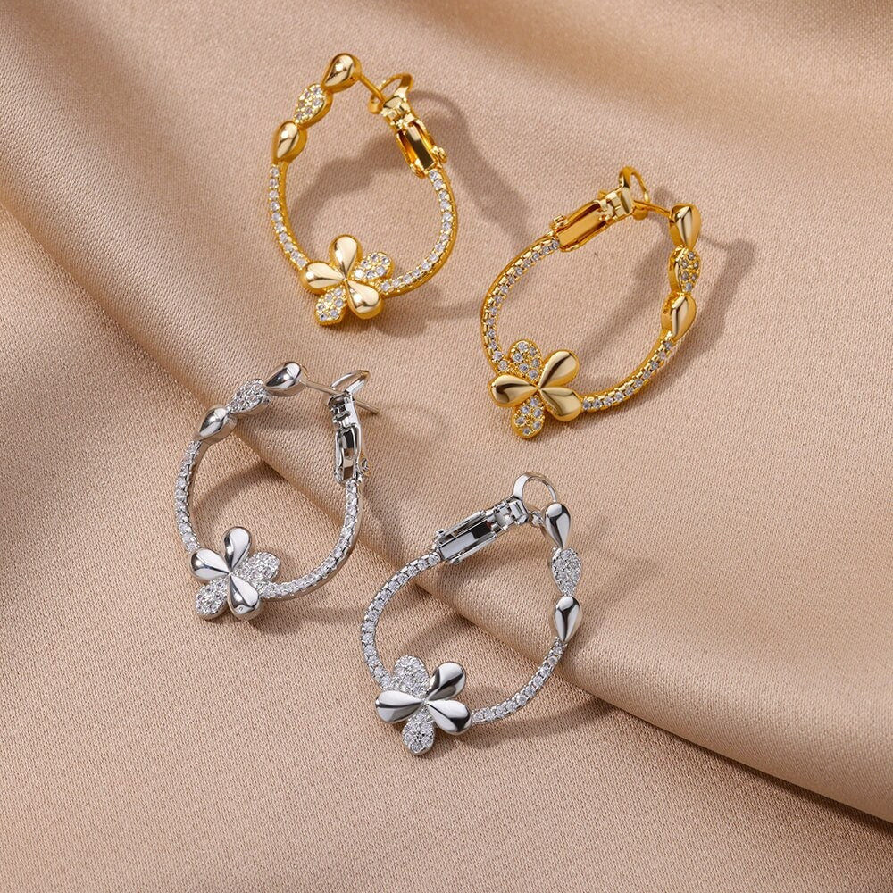 Boho Dainty Flower Hoop Earrings, Gold Daisy Hoop Earrings, 18K Gold Flower Earrings, Minimalist Cubic Zirconia Cute Earrings for Women