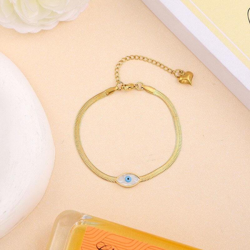 Punk Evil Eye Bracelet, Gold Evil Eye Snake Bracelet, 18K Gold Snake Bracelet, Gothic Protection Amulet Dainty Minimalist, Gift for Her