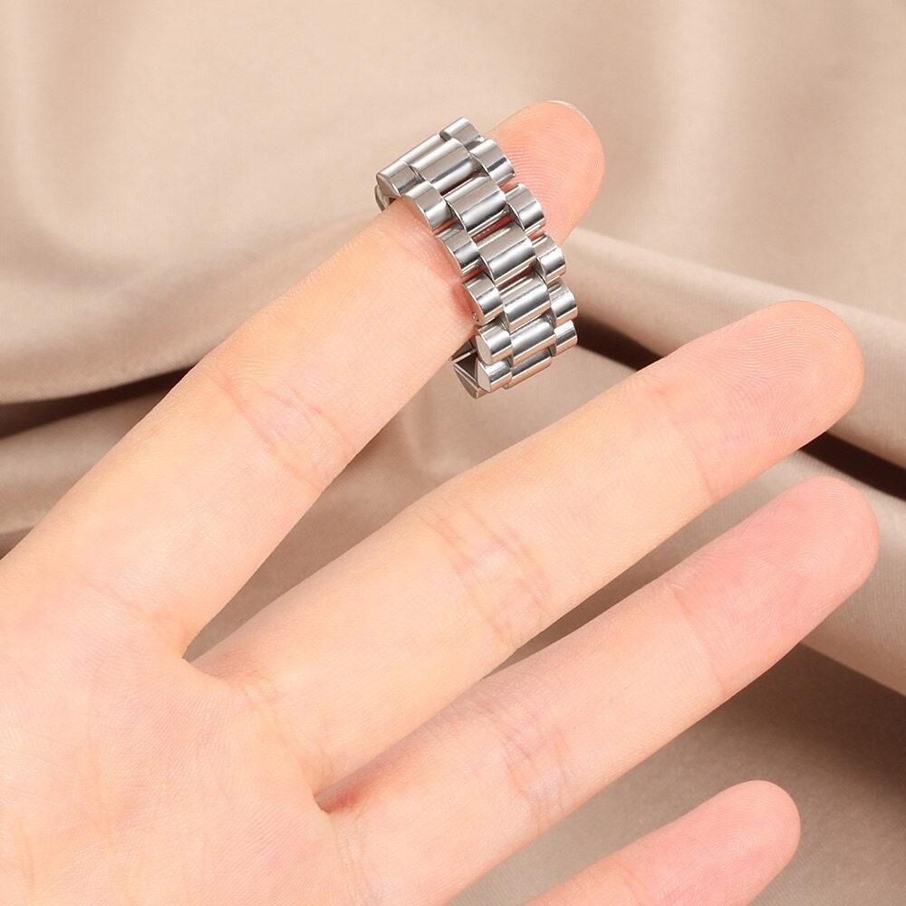 Punk Watch Band Ring, Silver Chic Link Ring, Stainless Steel Gothic Watch Link Ring, Dainty Minimalist for Women, Gift for Her